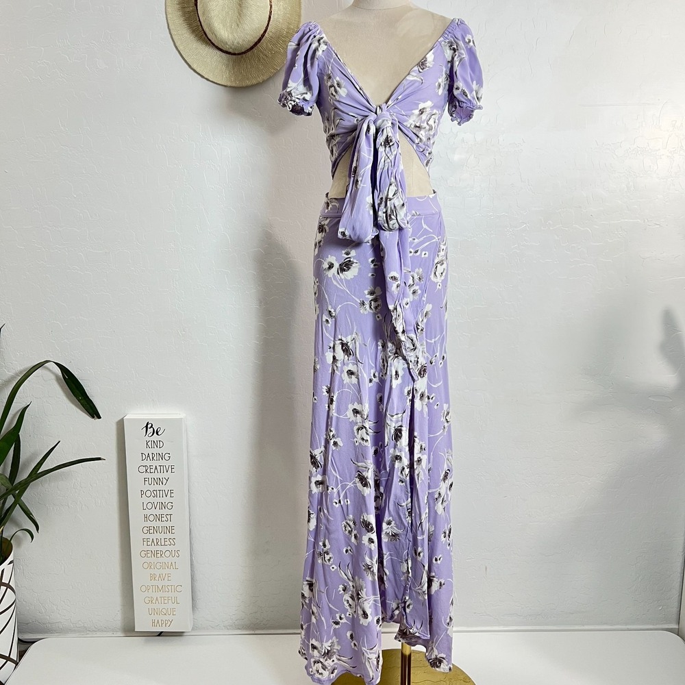 FLYNN SKYE garden floral blouse skirt set M lavender boho chic romantic vacation